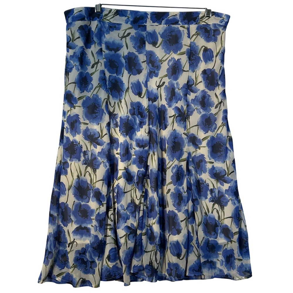 Jaclyn Smith Skirt Blue Floral Print Elastic Waist Midi Length Extra Large